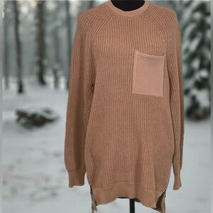 Varley Matteson Tunic Camel Color Pullover Cotton Knit Zipper Side Sweater S